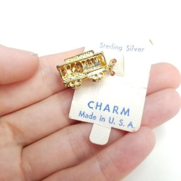 Vintage Sterling Silver San Francisco Trolley Car Charm Pendant, Gold Plated USA - Picture 2 of 7